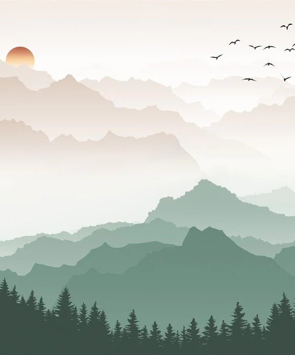 Papier peint montagne dans brume terracotta