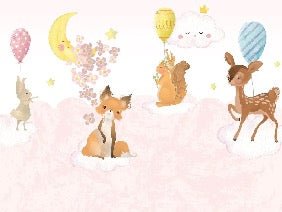 Baby room wallpaper pink animals cloud