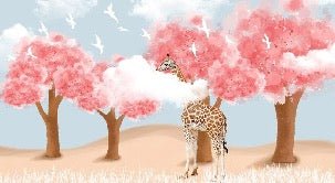 Papier peint panoramique enfant scandinave Girafe & Arbres