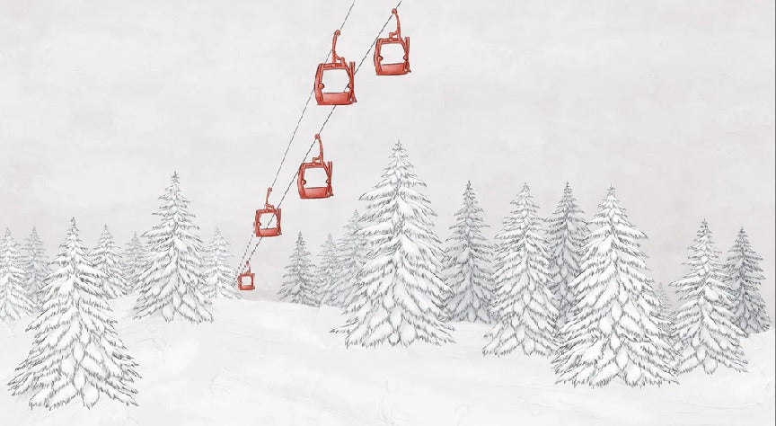 Papier peint montagne télécabine rouge