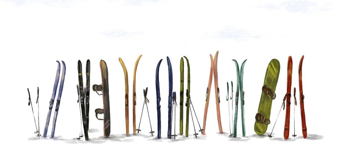 Papier peint panoramique skis colorés, XXL, tendance