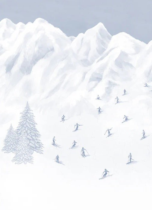 Papier peint montagne skieurs bleu