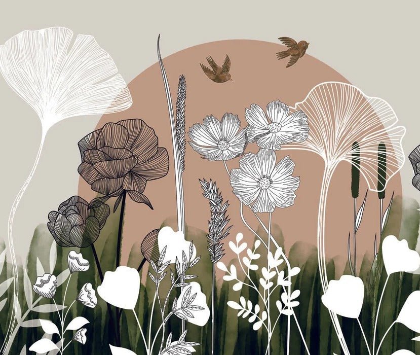 Papier peint panoramique illustration florale