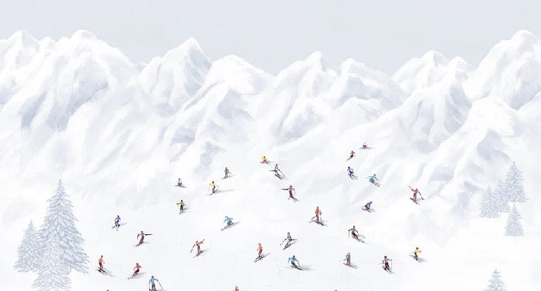 Colorful skiers mountain wallpaper