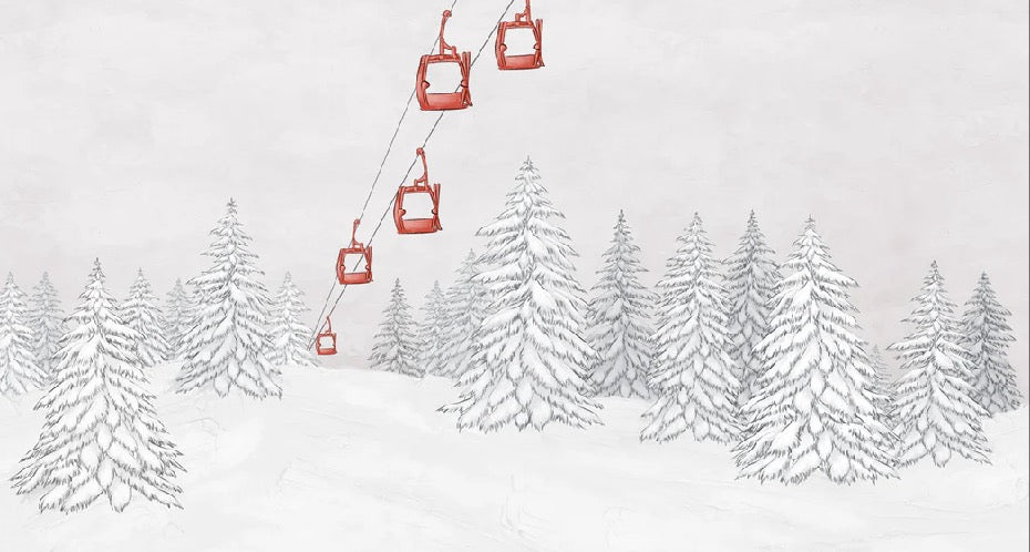 Papier peint montagne télécabine rouge, XXL, tendance