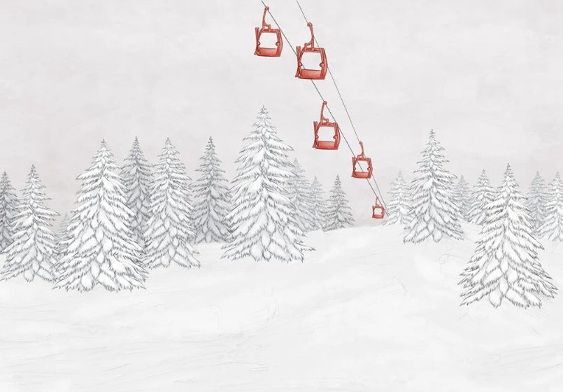 Papier peint montagne télécabine rouge