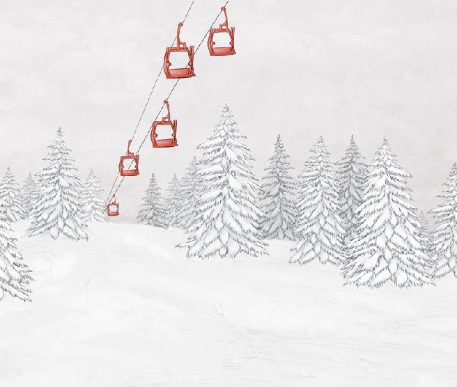 Papier peint montagne télécabine rouge