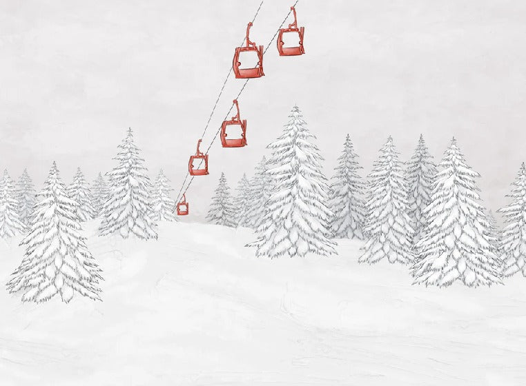 Papier peint montagne télécabine rouge