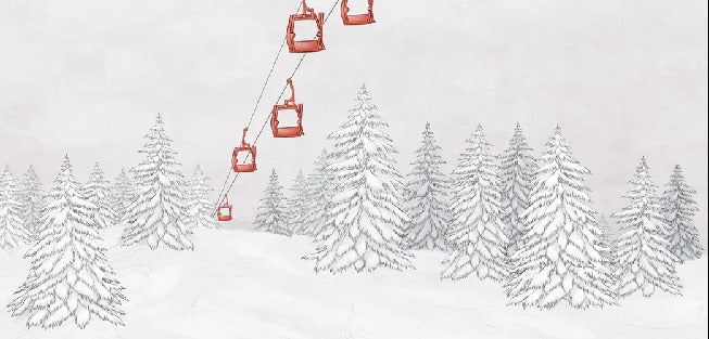 Papier peint montagne télécabine rouge