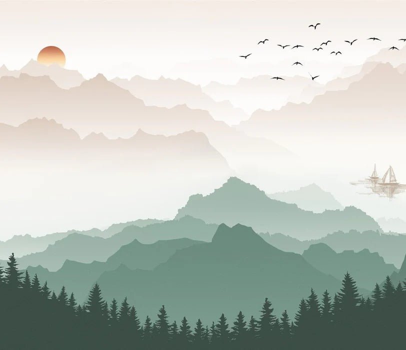 Mountain in mist wallpaper terracotta