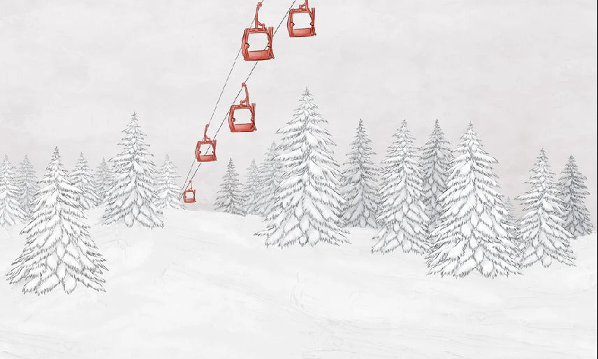 Papier peint montagne télécabine rouge