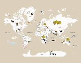 Papier peint Carte du monde en Francais enfant beige, XXL, tendance