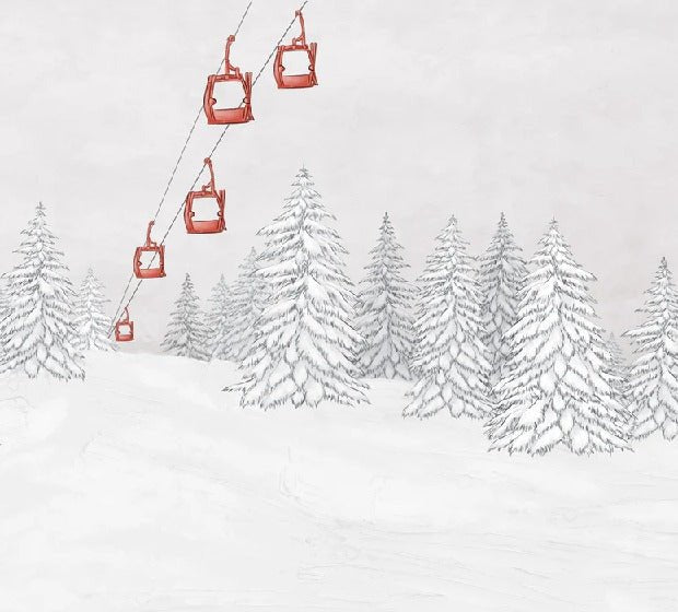 Papier peint montagne télécabine rouge