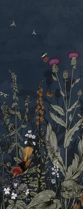 Papier peint panoramique bleu nuit floral