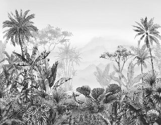 Papier peint tendance tropical noir et blanc, XXL, tendance