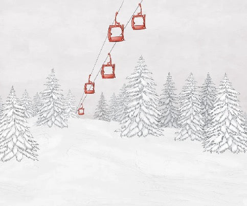 Papier peint montagne télécabine rouge