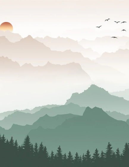 Papier peint montagne dans brume terracotta, XXL, tendance