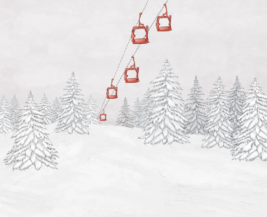 Papier peint montagne télécabine rouge, XXL, tendance