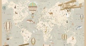Children's wallpaper map of the world aviator