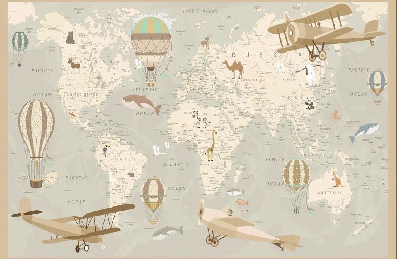 Children's wallpaper map of the world aviator