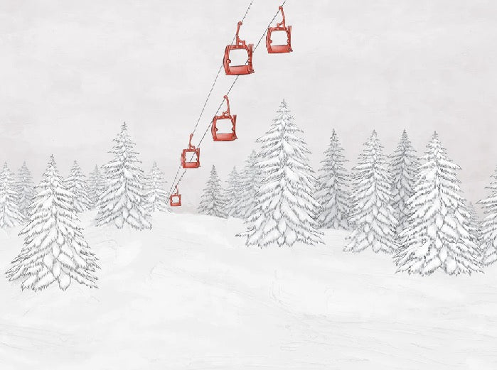 Papier peint montagne télécabine rouge, XXL, tendance