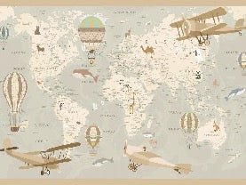 Papier peint enfant carte du monde aviateur