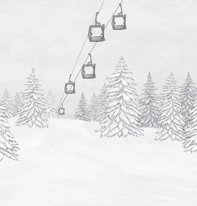 Papier peint montagne télécabine noir & blanc