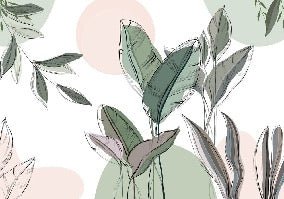 Papier peint panoramique végétal graphique vert, XXL, tendance