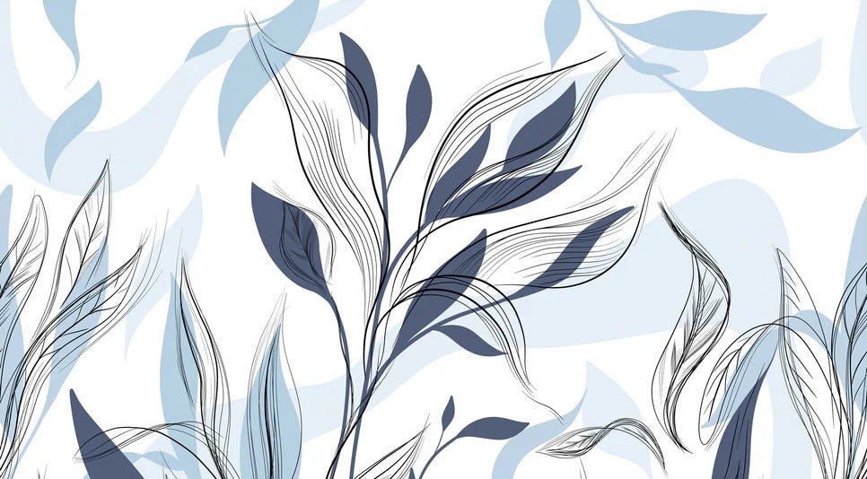 Papier peint fleur graphique bleu, XXL, tendance