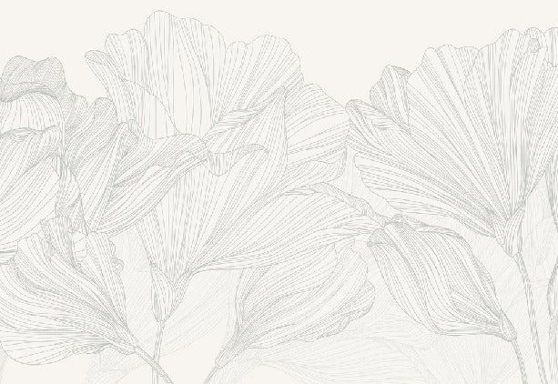 Papier peint panoramique gris et blanc valse des fleurs