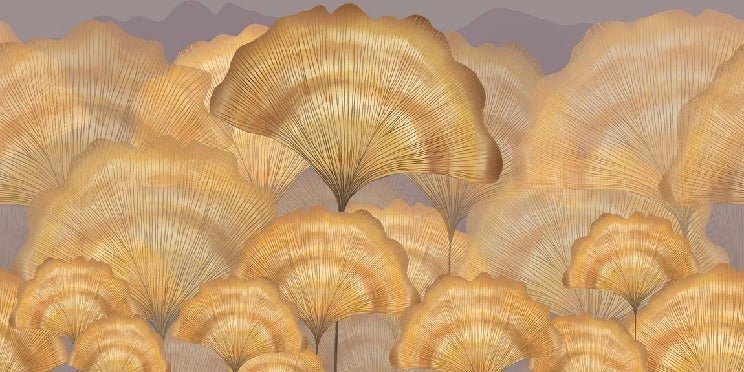 Papier peint contemporain ginkgo ocre