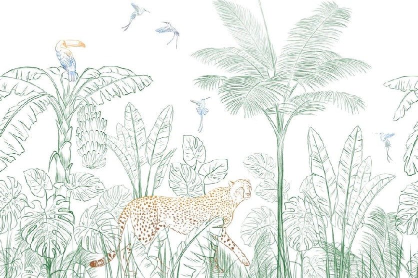 Papier peint jungle léopard vert