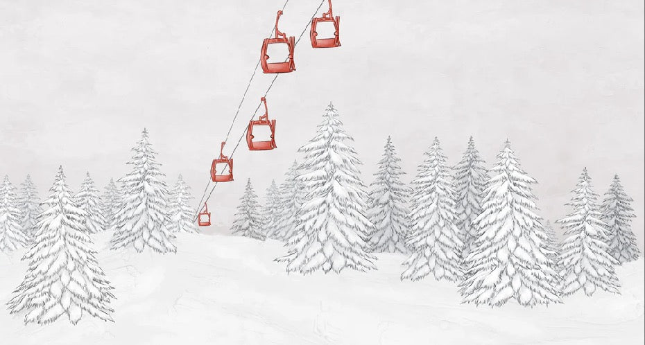 Papier peint montagne télécabine rouge