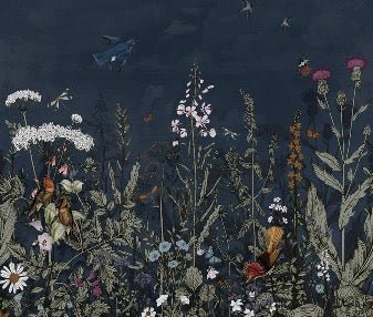 Papier peint panoramique bleu nuit floral