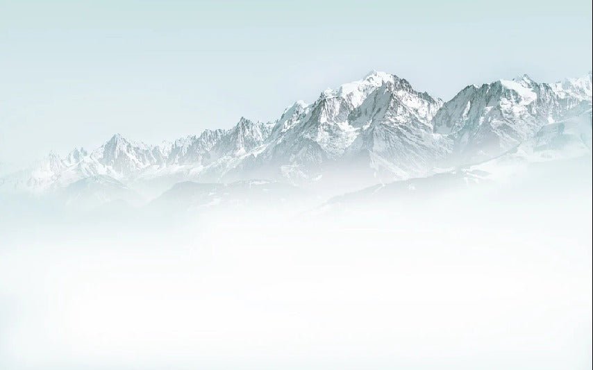 Papier peint salle de bain Mont Blanc dans la brume bleu, XXL, tendance