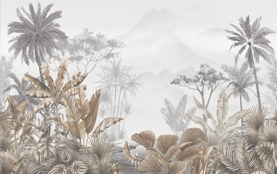 Papier peint tendance tropical sepia, mural concept, tendance