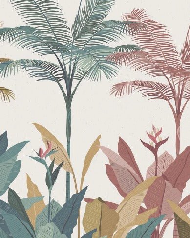 Papier peint panoramique jungle colorée