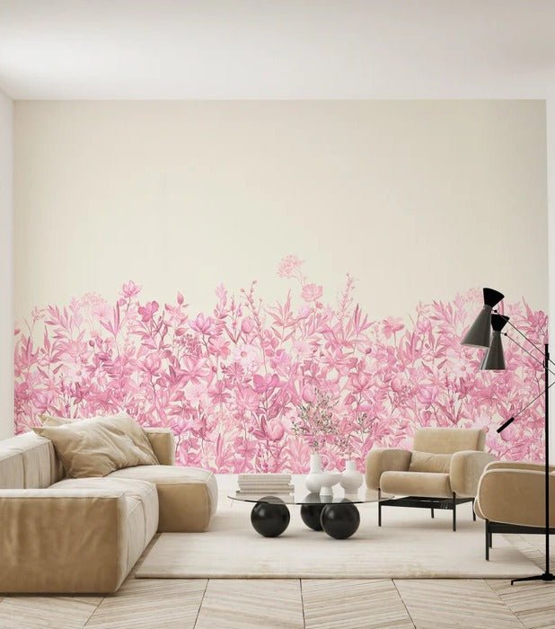 Papier peint fleurs au pinceau rose, XXL, tendance