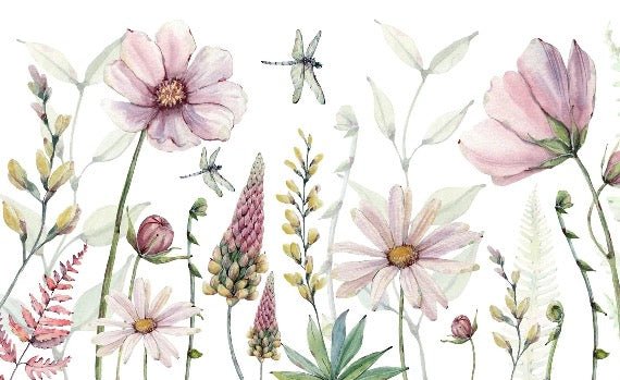 Papier peint fleurs et libellules, XXL, tendance