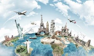 Papier peint Carte du monde & Monument, XXL, tendance