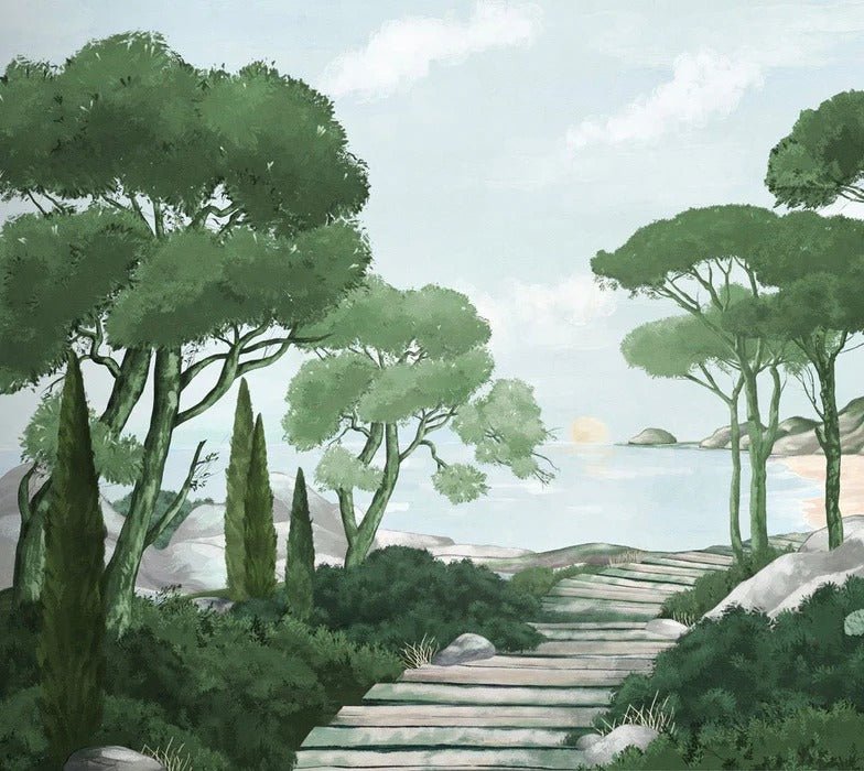 Papier peint balade dans les calanques vert, XXL, tendance