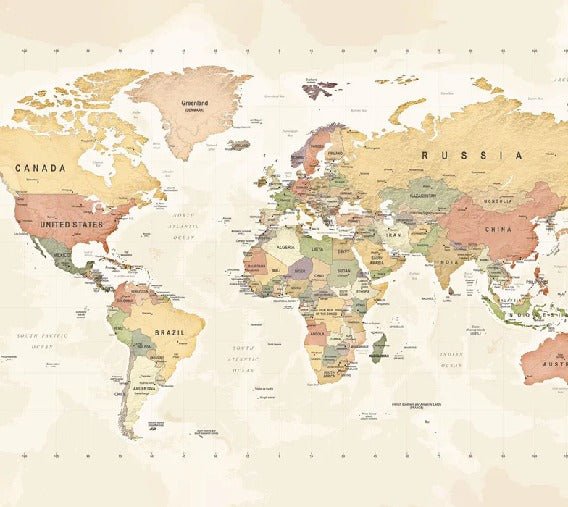 Papier peint panoramique carte du monde exploration, XXL, tendance