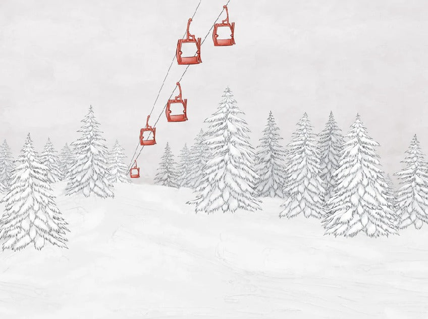 Papier peint montagne télécabine rouge