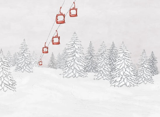 Papier peint montagne télécabine rouge