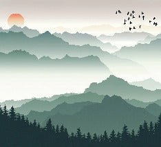 Papier peint montagne et voile sur le lac