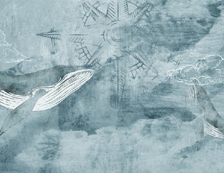Children's wallpaper whale at sea