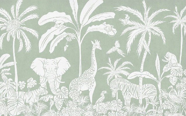 Papier peint enfant safari monochrome vert