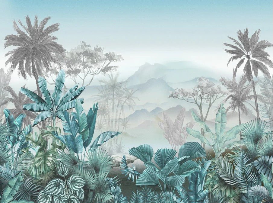 Papier peint tendance tropical bleu