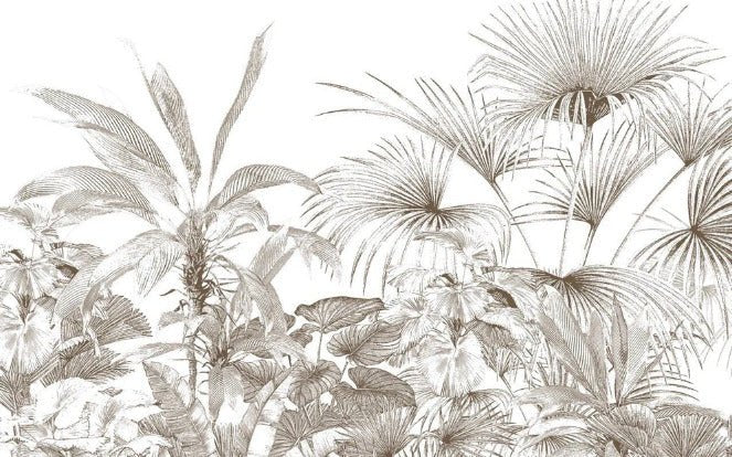 Papier peint tropical gravure monochrome, XXL, tendance