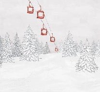 Papier peint montagne télécabine rouge